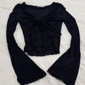 Gab & Kate Sheer Long Sleeve Tie Front Keyhole Top